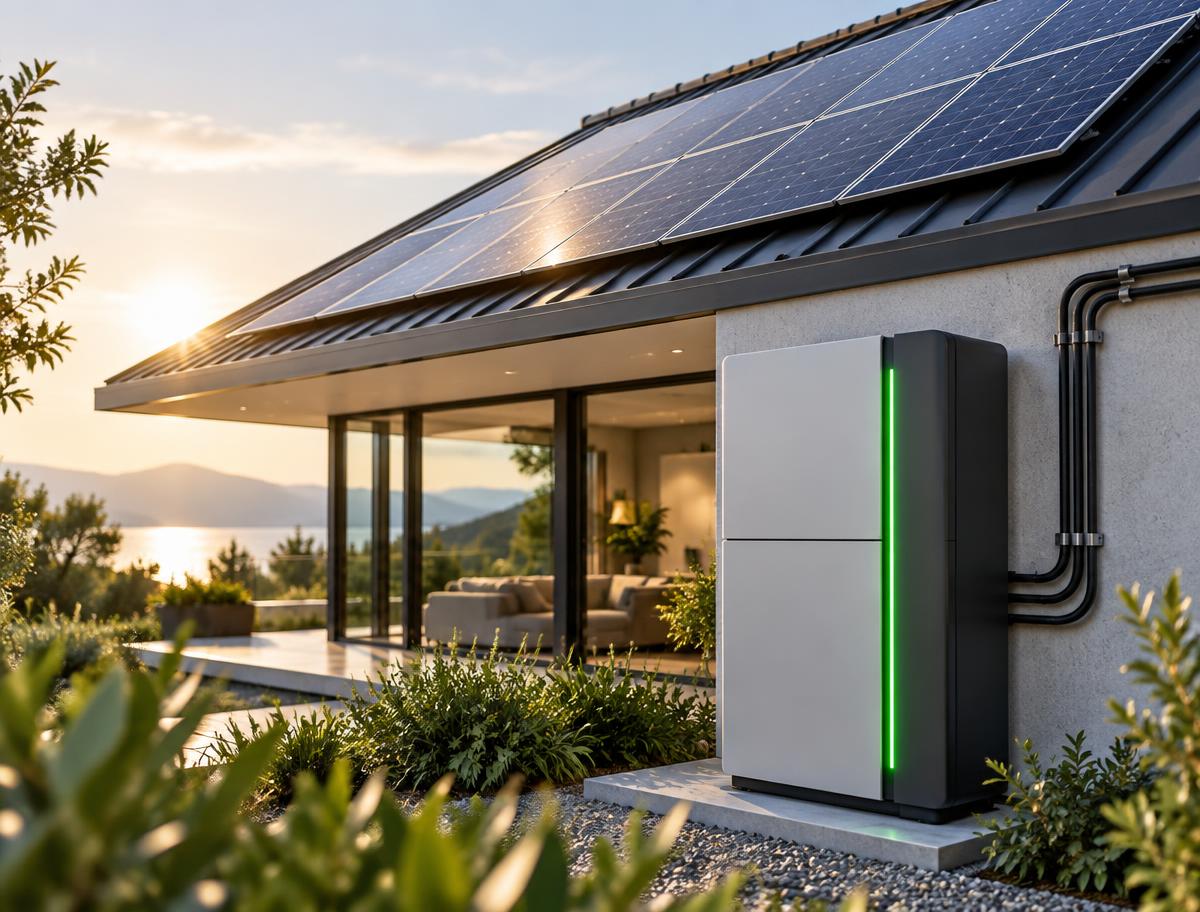 Home solar panels with battery-ready energy storage